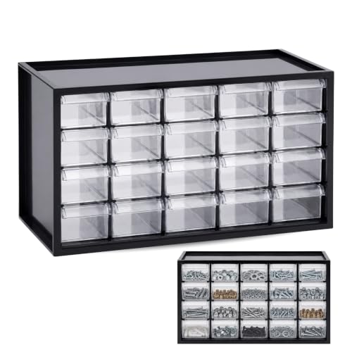 Organizador Multiusos 20 Cajones, Cajonerea multiusos de 5 niveles, Plástico, 38 cm ancho x 15.5 cm fondo x 19.5 cm alto, Marco negro cajones transparentes
