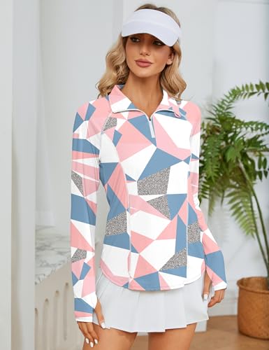 Image of LOMON Women Long Sleeve Shirts Sun Protection 1 /4 Zip Summer Quick Dry Hiking Shirts Quarter Zip Pullover for Women
