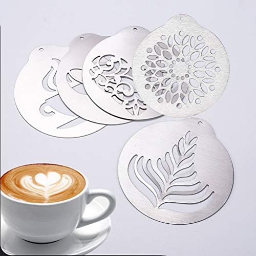 5 Pcs Stainless Steel Coffee Stencils,Latte Art Coffee Garland Mould Personalised Stencil for Coffee Cake Decorating