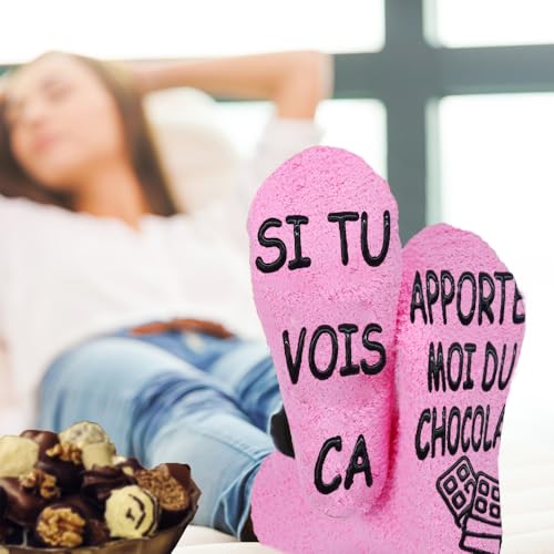 QXRXN Chaussettes Femme Fantaisie Chaussettes Chaudes Femme Antidérapantes Chaussettes SI TU VOIS ÇA APPORTE MOI DU CHOCOLAT, Chaussette Rigolote Femme Humour Idee Cadeau Noel Anniversaire 39 42 – vue 3