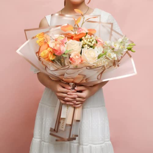 Image of Oasis Floral Products Flower Bouquet Wrapping & Gift Packing Cellophane Film Sheets 58x58cm (20 nos) Champagne Matt Double Border