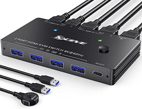 8K USB 3.0 KVM Switch HDMI 2 Port 8K@60Hz 4K@120Hz,Camgeet HDMI 2.1 KVM Switch for 2 Computers Share 1 Monitor and 4 USB 3.0 Devices,HDCP 2.3, HDR 10,with Wired Remote and 2 USB3.0 Cable