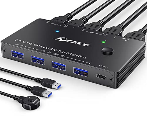 8K Usb 3.0 Kvm Switch Hdmi 2 Port 8K@60Hz 4K@120Hz,Camgeet Hdmi 2.1 Kvm Switch For 2 Computers Share 1 Monitor And 4 Usb 3.0 Devices,Hdcp 2.3, Hdr 10,With Wired Remote And 2 Usb3.0 Cable #TOP26