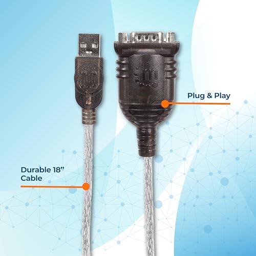Image of Manhattan USB to RS232 Serial Adapter Converter - Long 18 Inch Cable Cord, 24 AWG - Connects Serial Device to a USB Port, FTDI Chipset, Compatible with Window, Linux, Mac - 3 Year Mfg Warranty-205153
