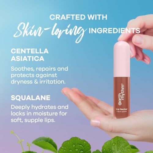 Image of Earth Rhythm Lip Nectar Matte Liquid Lipstick, Weightless, Never Drying, No Mineral Oil 5g - Caramel