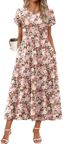 Zeagoo Summer Dresses for Women 2026 Maxi Bohemian Floral Short S...