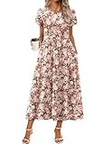 Zeagoo Vacation Dress Womens Sun Dresses Summer Long Short Sleeve A Line Empire Waist Hide Tummy Dresses Pink Floral 3XL