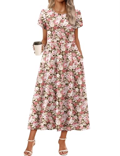 Zeagoo Vacation Dress Womens Sun Dresses Summer Long Short Sleeve A Line Empire Waist Hide Tummy...