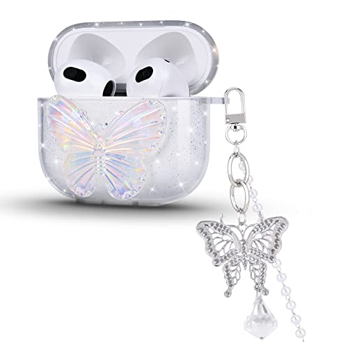 DiyGody Case Compatible for Airpods 3 Generation 2021 with Butterfly Keychain