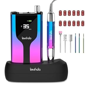 Lavinda Professional Rechargeable Nail Drill Machine, Cordless 35,000RPM Skyspace Brushless Nail Drill, Portable Electrical Nail File for Acrylic Nails with Protective Case, Gradient Blue & Purple