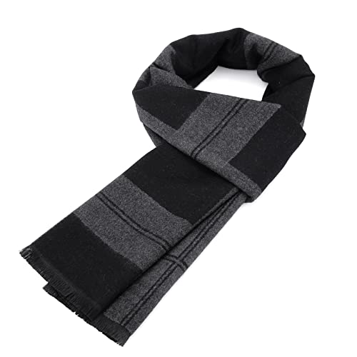 Mens Classic Scarf Black Grey Scarf Cold Wearher Scarfs For Men Soft Warm Winter Scarves Mens Fashion Scarf Black Grey #TOP1
