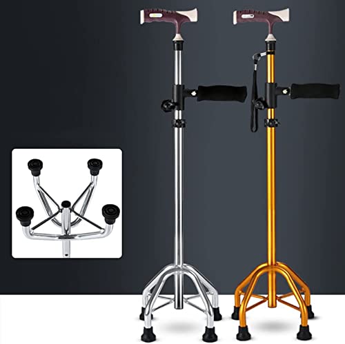 Regulowana Quad Cane z podwójnym uchwytem, aluminiowa laska dla osób starszych - zawiera 4 zapasowe podkładki pod stopy - zakres wysokości 71-94 cm