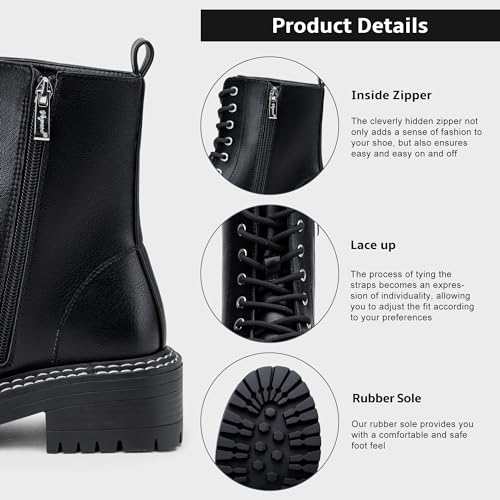 Vepose Women's 9629 Fashion Combat Ankle Boots, Lace up Booties with Inner Zipper3