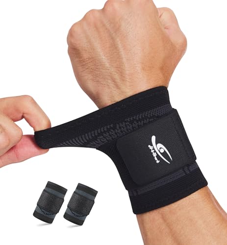 HiRui Wrist Brace Wrist Wraps Compression Wrist Strap, Wrist Support for Work Fitness Weightlifting Sprains Tendonitis, Carpal Tunnel Arthritis, Pain Relief, Adjustable Wristbands 2 PACK (Black, L)