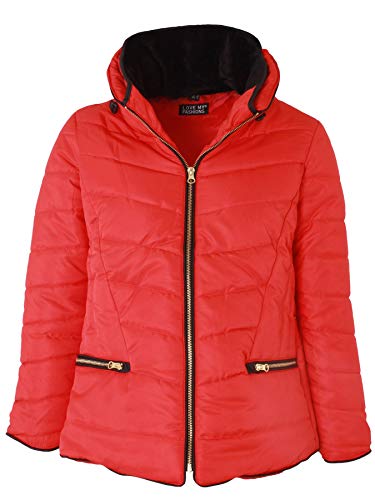 Love My Fashions® Mujer Parka Chaqueta Acolchada Puffer Burbuja with Faux Fur Fitted Collar Señoras Quilted Capucha Manga Larga Dobladillo Curvo Winter De Punto Zip Up Warm Coat Vacaciones De Viaje