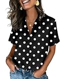 Zeagoo Button Up Shirt Women Short Sleeve Spring Tops Polka Dot Cute Blouse