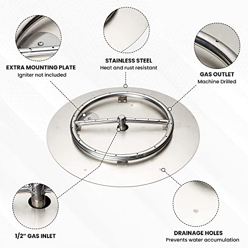 Dreffco Stainless Steel Fire Pit Burner Pan & Ring, Works With Liquid Propane Or Natural Gas, 30-Inch Pan, 24-Inch Ring, 150,000 Btu Max #TOP2