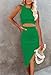 Pink Queen Spring Dresses For Women 2025 Sleeveless Bodycon Cut Out Ribbed Vacation Midi Dresses Grass Green S