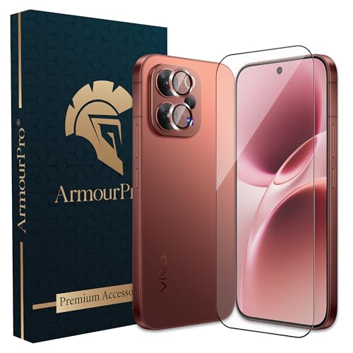 Image of ArmourPro Edge to Edge Tempered Glass for Vivo V70 with Brown Camera Ring Guard, 9H Screen Protector, Anti-Scratch, Anti-Fingerprint, Bubble-Free Installation Kit