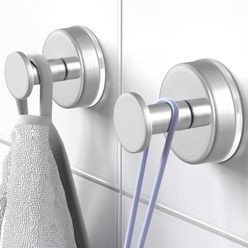 Image of HUFEEOH O-Shape Suction Cup Hooks for Shower, Silver, 2-Pack