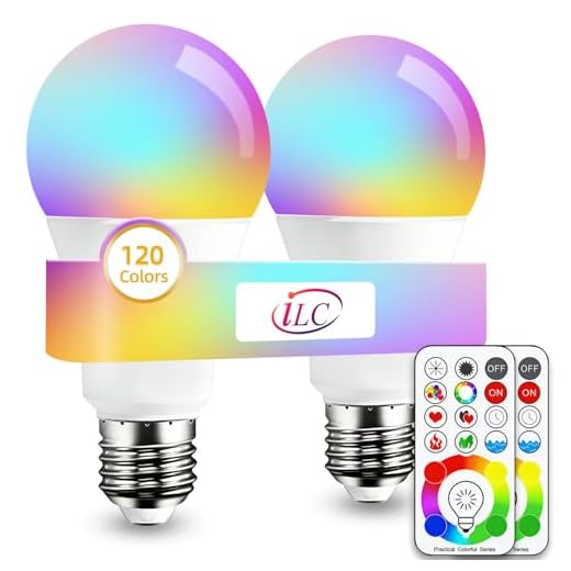 iLC LED Farbige Leuchtmittel RGB+Weiß Lampe Edison Dimmbare Farbige - 120 Farben RGBW - 10 Watt E26 Fassung LED Birnen - Kabellos Fernbedienung inklusive (2-er Pack)