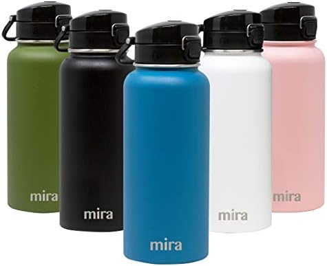 MIRA 32 oz Stainless Steel Water Bottle - Hydro Vacuum Insulated Metal Thermos Flask Keeps Cold for 24 Hours, Hot for 12 Hours - BPA-Free One Touch Spout Lid Cap - Hawaiian Blue