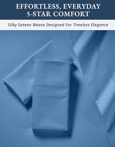 Image of LANE LINEN Cooling Sheets Queen 100% Egyptian Cotton Sateen - Blue Jasper