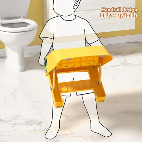 مقعد قابل للطي للأطفال الصغار في المطبخ والحمام والحوض من يو هوم، مقعد تدريب على استخدام المرحاض على النونية، ارتفاع مزدوج 11 انش، مقعد بلاستيك مساعد للمطبخ مزود بمقابض، مقعد للحضانة بأقدام، اصفر