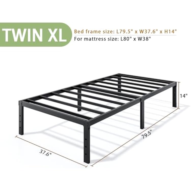 LUMUNANCE Metal Bed Frame Twin XL Size - 14 Inch Heavy-Duty Twin XL Platform Bed Frame No Box Spring Needed, Easy Assembly, Noise-Free, Sturdy Mattress Foundation, Underbed Storage Space