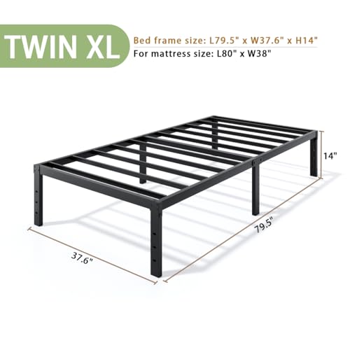 Image of LUMUNANCE Metal Bed Frame Twin XL Size - 14 Inch Heavy-Duty Twin XL Platform Bed Frame No Box Spring Needed, Easy Assembly, Noise-Free, Sturdy Mattress Foundation, Underbed Storage Space