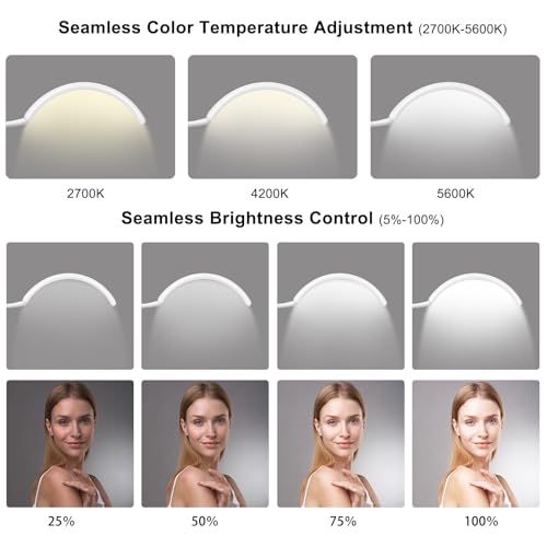 Image of Half Moon LED Floor Light - Professional Shadow-Free, Dimmable Lamp | for Lash Techs, Estheticians & Tattoo Artists | Eyelash Extensions, Nail Art, Home & Office (Charcoal White)