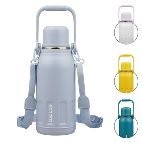 BJPKPK Vacuum Insulated Thermal Water Bottle with Handle and Lid 40oz Stainless Steel Water Bottles for Cold and Hot Beverages,Blue Haze