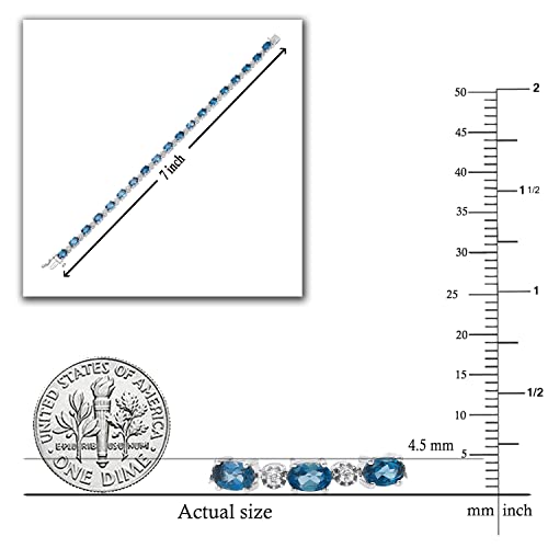 Dazzlingrock Collection 6X4Mm Oval London Blue Topaz And Round Accent White Diamond Link Chain Bracelet For Women In 925 Sterling Silver, Bracelet Length- 7 Inch #TOP2