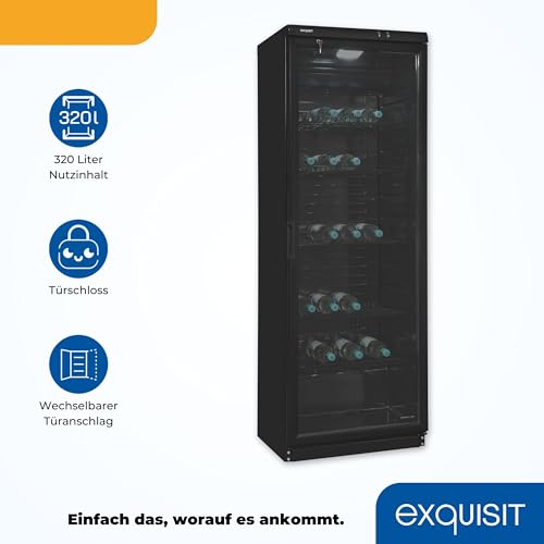 Exquisit Glastürkühlschrank GKS350-1-GT-280D schwarz | 320 Liter Nutzinhalt | LED-Innenbeleuchtung | Umluftventilator | Türschloss