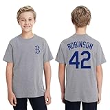 Outerstuff Jackie Robinson Brooklyn Dodgers #42 Youth Boys Player Name & Number T-Shirt (Heather Grey, Boys Large-14/16)