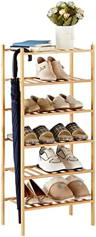 Trenect Shoe Rack for Entryway Closet 6 Tier Narrow Shoe Rack Stackable Organizer Storage Bamboo Shoe Rack Vertical Small Shoe Rack Shelf Free Standing Shoe Racks 17.7 * 11 * 39.3 Inches (Natural)