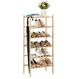 Trenect Shoe Rack for Entryway Closet 6 Tier Narrow Shoe Rack Stackable Organizer Storage Bamboo Sho