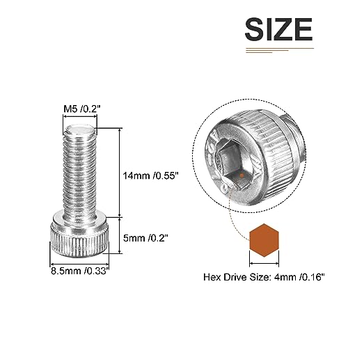 DTGN M5x14mm Socket Head Cap Screws Bolts, 40Pcs 304 Stainless Steel 18-8, Metric Machine Hex Socket Screw, Hex Drive - Image 2