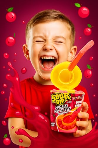 Image of CandiExotics Cranberry Flavour Dipping Sugar Liquid & Pectin Gummy Candy | 100% Vegan | Spooky Chewy Treats for Kids | Fun Party Pack - 96g