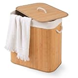 Cesto De Roupa Suja com Alças Em Bambu Com Tampa Forrado Banheiro Lavanderia Quarto