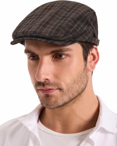 ZLYC Men Summer Flat Cap Scally Ivy Gatsby Newsboy Beret Hat, Tartan Black