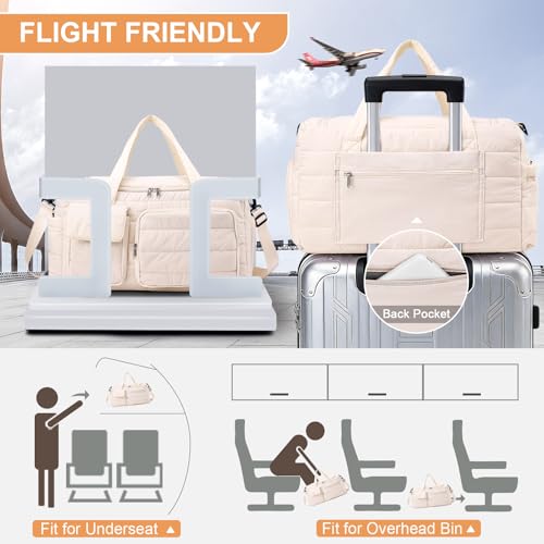 Image of Small Gym Bag for Women, Travel Duffle Bag Carry On Weekender Bag with Shoe Compartment, New#Beige, Small to Medium, Stylish Gym Bag