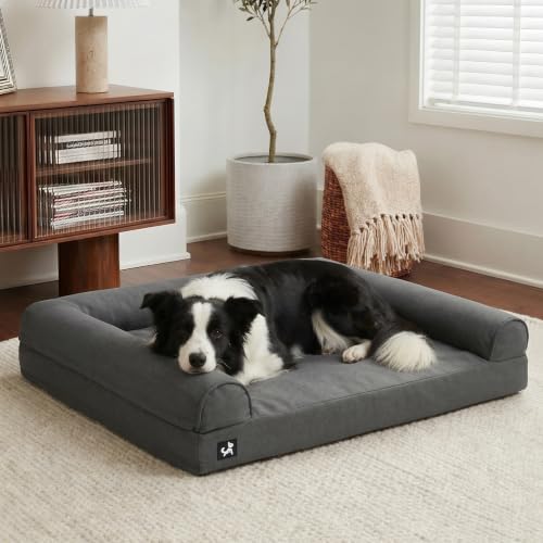 Sytopia Durable Dog Bed 42in XL, Indestructible Chew Proof Dog Beds for Large Dogs, Heavy Duty Tough Waterproof Canvas, Washable Removable Cover, Non-Slip, Indoor & Outdoor, 100+ lbs, Dark Gray product image from Amazon