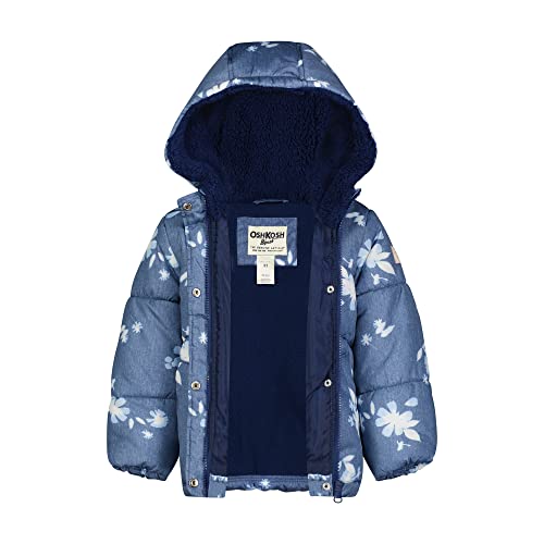 Oshkosh B’gosh Baby Girl's Hooded Winter Coat, Chambray Blue With Stylish Allover Floral Design, 4 Years #TOP1