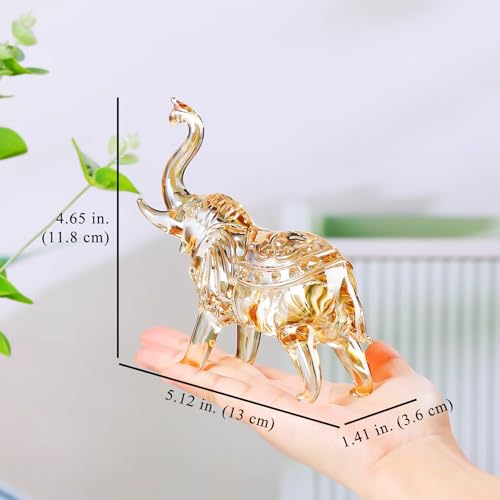Image of YWHL Champagne Crystal Elephant Figurine, Glass Elephants Statue Gifts for Elephant Lovers, Sparkling Art Animals Collectible Decoration for Home Table Centerpiece