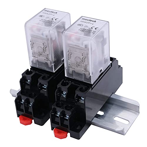 mxuteuk 2pcs Electromagnetic Power Relay HH52P AC 110V/120V 5A Coil 8 Pin DPDT with LED Indicator, with Base Socket, with DIN Rail Slotted Aluminum