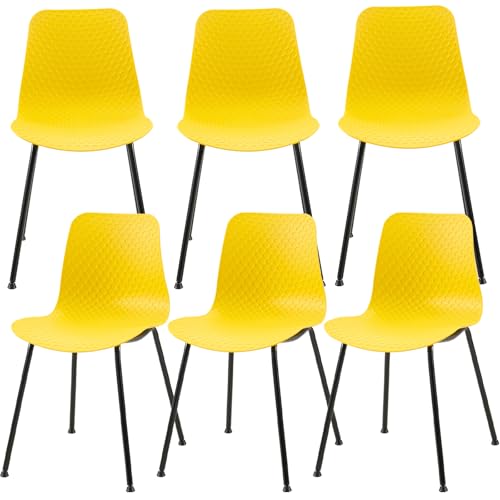 Juego de 6 sillas de comedor de estilo moderno con patas de metal resistentes, plástico duradero, carga máxima de 150 kg, ideal para sala de estar, comedor, dormitorio, oficina, color blanco