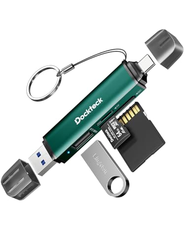 Dockteck SD Card Reader, 5G Super Speed USB3.0 SD/TF Card Reader, 3-Slot USB A/C to SD/Micro SD/USB A Memory Card Reader for UHS-I SD/Micro SD/SDHC/SDXC/MMC, Support OTG for Plug&Play,Green
