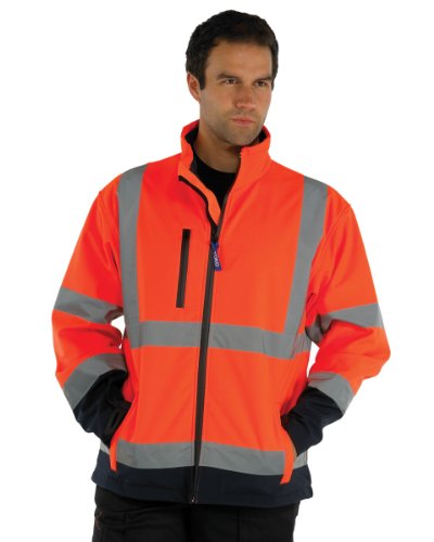 Image of Yoko Hi-Vis Softshell Jacket Colour=Hi Vis Orange/Navy Size=2XL