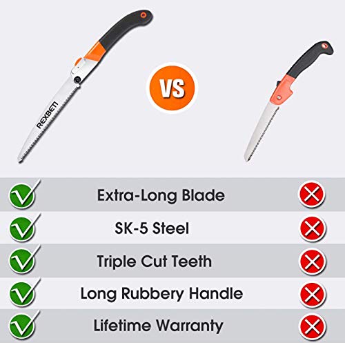 Folding Saw, Heavy Duty Extra Long Blade Hand Saw for Wood Camping, Dry Wood Pruning Saw With Hard Teeth By REXBETI, Quality SK-5 Steel